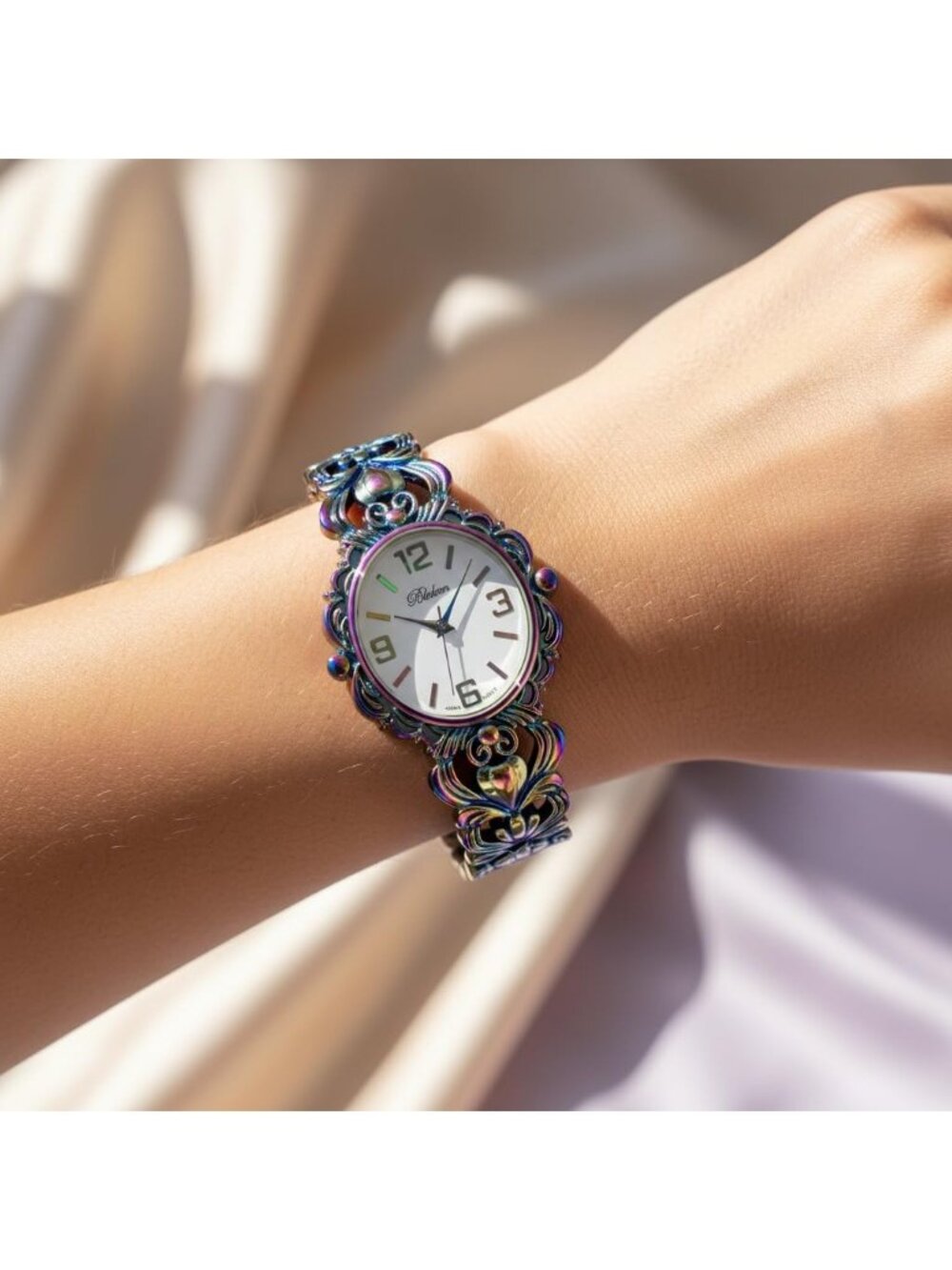 Women's Iridescent 35mm Case Egyptian Style Concho Cuff Bangle Quartz Watches - Picture 4 of 7